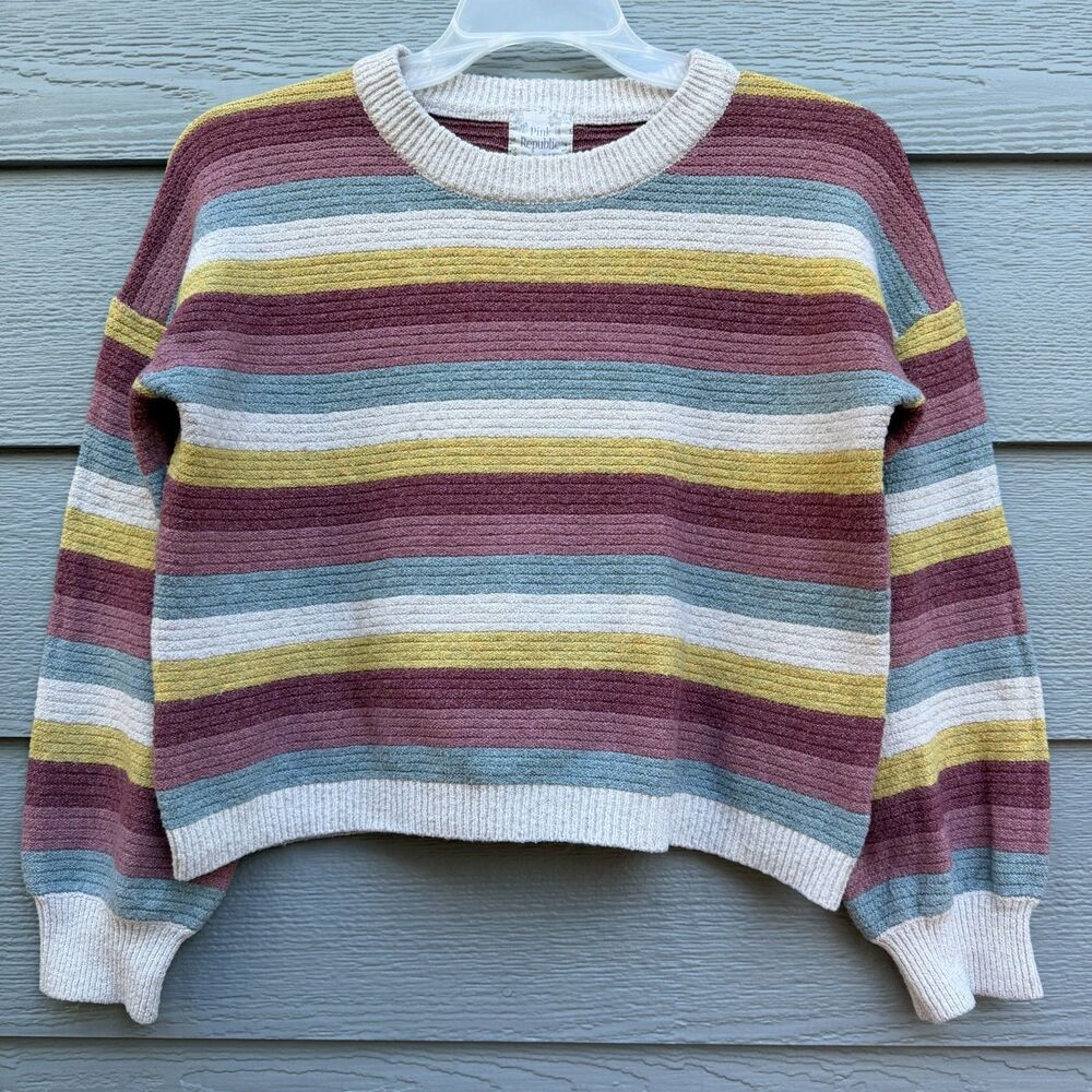 Pink Republic M Cropped Pullover Jumper Womens Multi Knit Cozy Striped Sweater